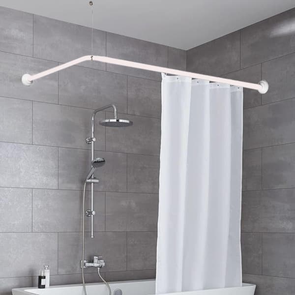 Wall Mounted Adjustable LShaped Corner Bathtub Curtain Rod 37" to 71"L